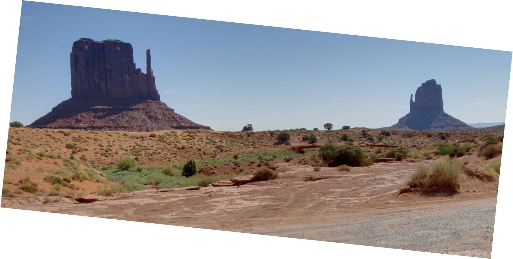 Image: The West (left) and the East Mitten (right) buttes as seen from a pull-in near the entrance to the national park