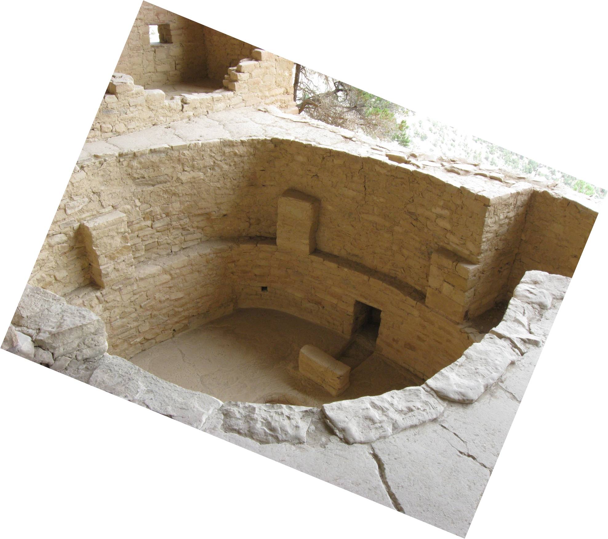 Image: A kiva -- a round underground building used presumably for combined religious, social, and utilitarian purposes -- in the southern part of the Balcony House cliff dwelling complex